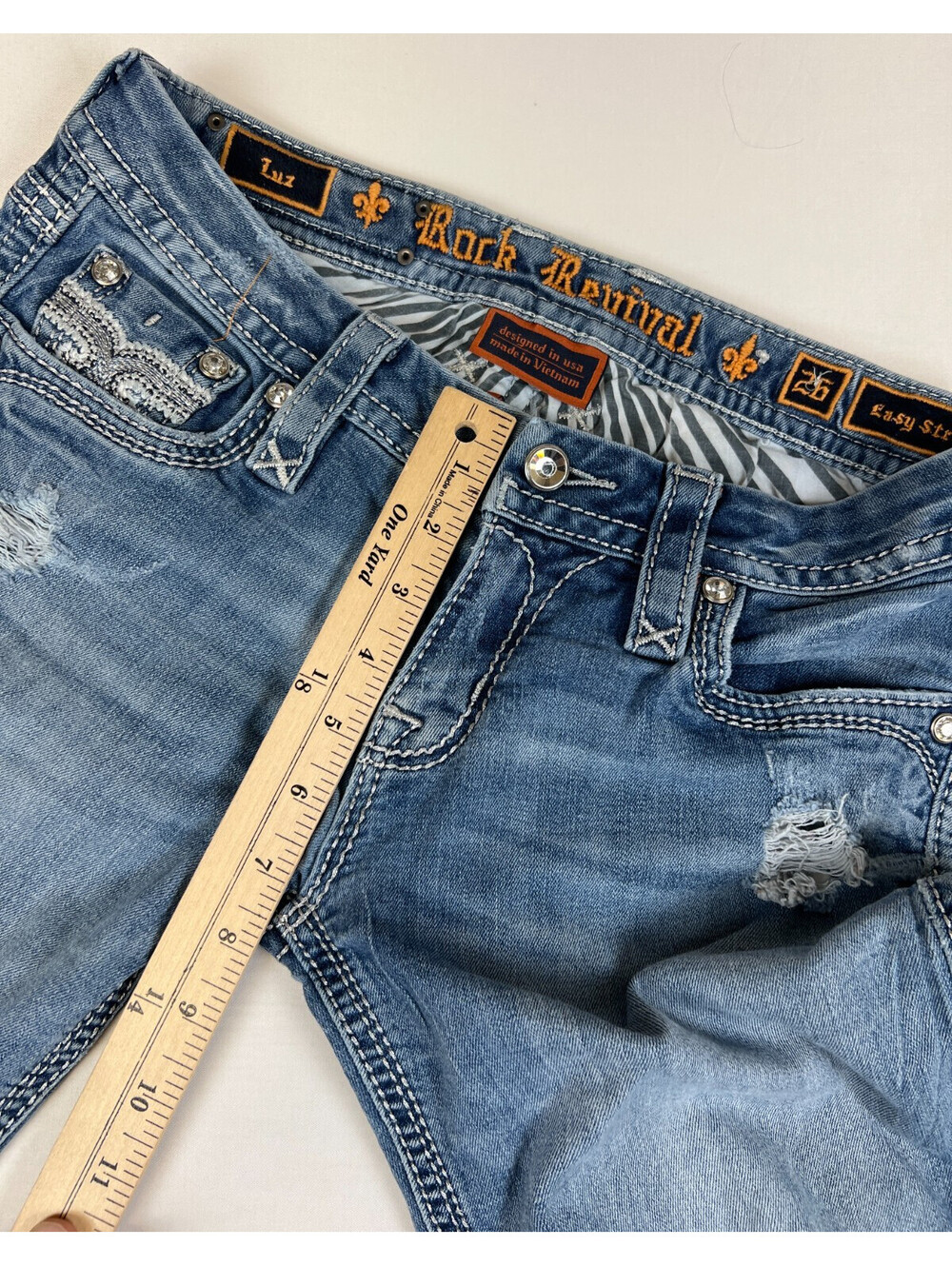 Rock Revival Women 26 Luz Easy Straight Jeans Blue Distressed Denim - Picture 16 of 16